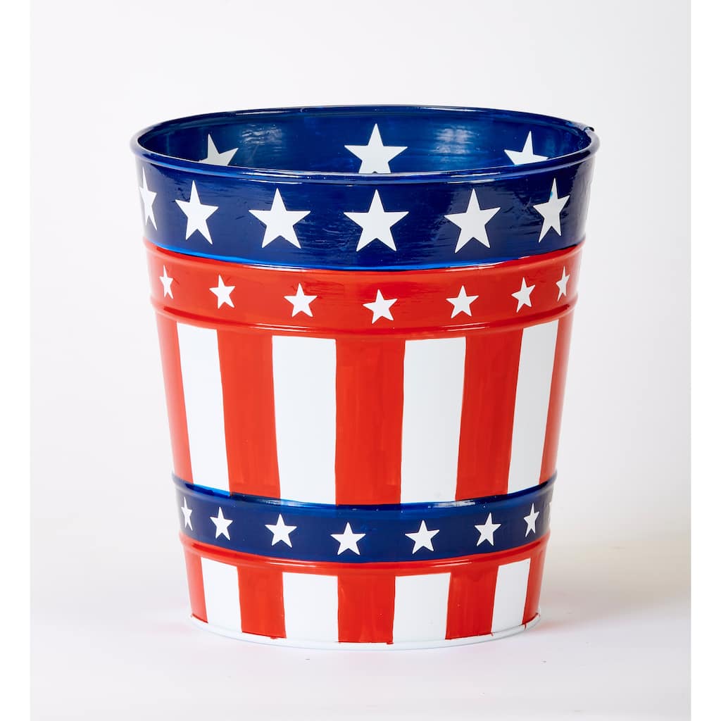 7.5" Galvanized Metal July 4th, Independence Day Flower Bucket Pail, Set of 3