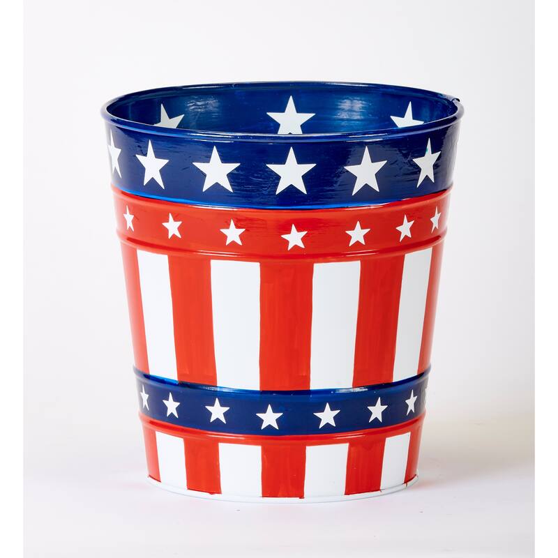 7.5" Galvanized Metal July 4th, Independence Day Flower Bucket Pail, Set of 3