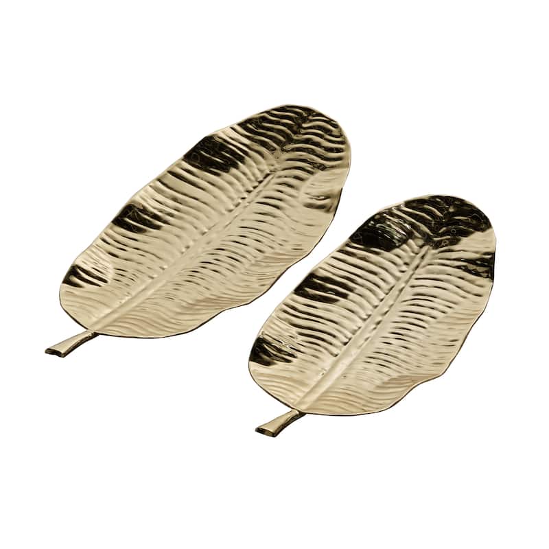 Metal Leaf Tray - Set of 2 Gold - Roche River Decor - 10"W x 25"L x 2"H