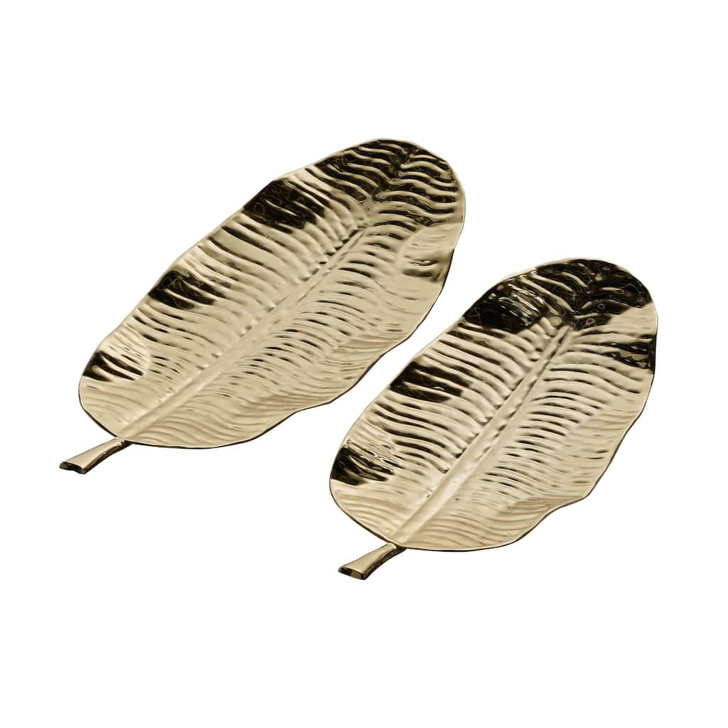 Metal Leaf Tray - Set of 2 Gold - Roche River Decor - 10"W x 25"L x 2"H