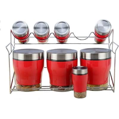 Jumbl Kitchen Counter Storage and Spice Jar Rack Set, 9 Pieces - 16.5"L x 5.3"W x 8.8"H