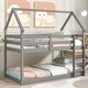 preview thumbnail 1 of 19, Twin over Twin Size Wood Loft Bed with Roof Design, Safety Guardrail and Ladder Grey