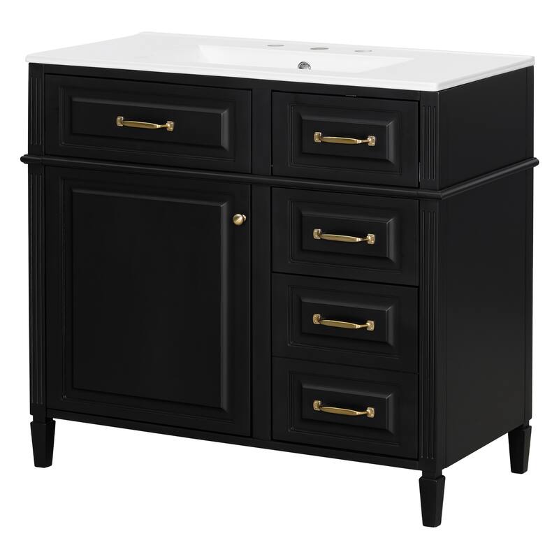 Freestanding 36 Inch Bathroom Vanity Cabinet with Ceramic Sink (Faucet Not Included)