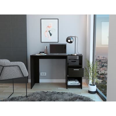 Compact Computer Desk with One Drawer & Two Shelves