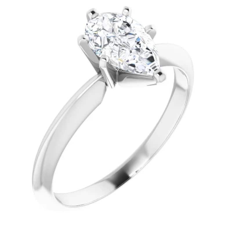 1Ct Pear Moissanite Solitaire Engagement Ring 14k White Gold