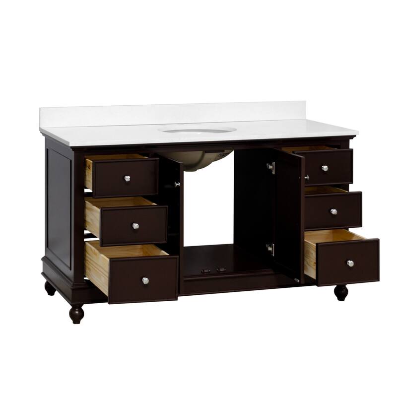 KitchenBathCollection Bella 60" Single Bathroom Vanity with Quartz Top