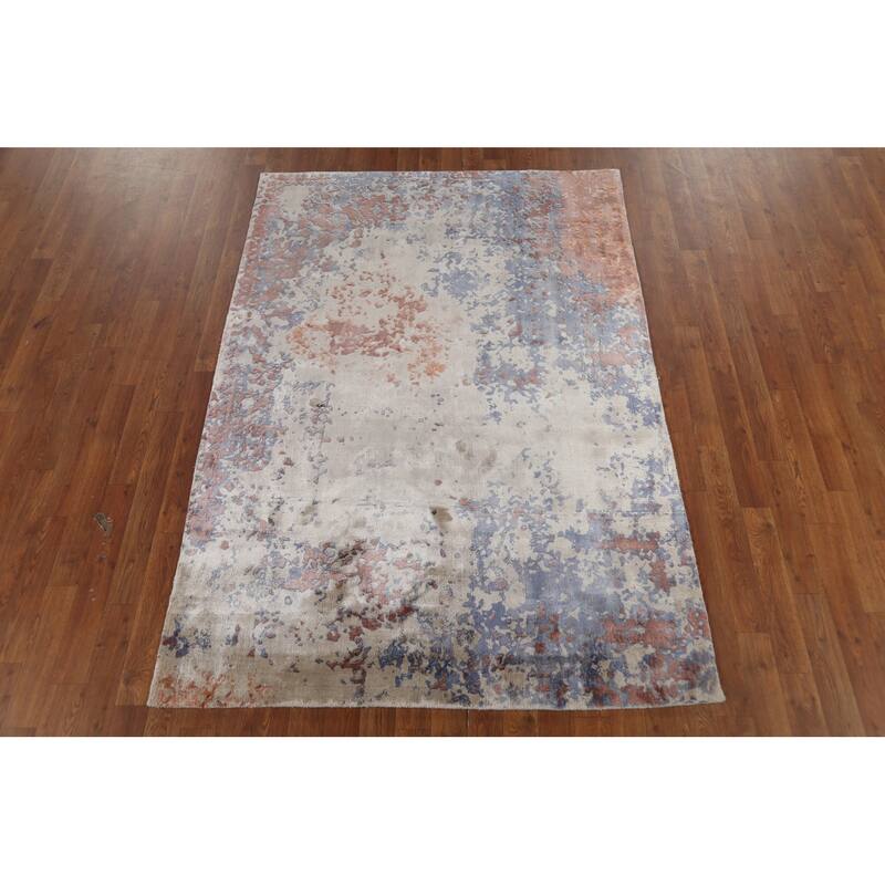 Abstract Indian Foyer Rug Hand-Knotted Contemporary Wool Carpet - 4'5"x 6'4"