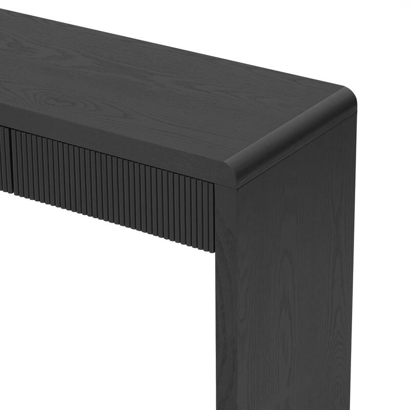 Console Table with 3 Fluted Drawers - Solid Wood Veneer Entryway Table Featuring Natural Wood Grain for Living Room, Hallway