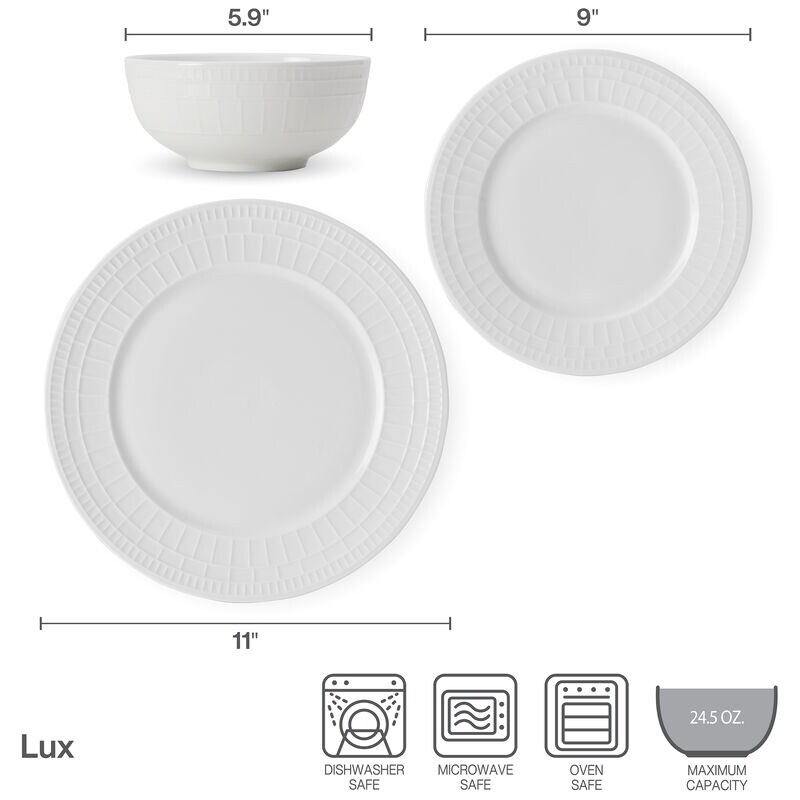 Mikasa Lux 12PC Dinnerware Set Service for 4 White 12 Piece