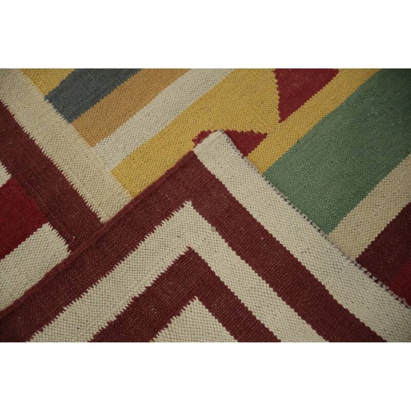 Hand Woven Oriental 100% Wool Carpet Southwestern Tribal Green Kilim Area Rug - 13' 3'' X 9' 9''