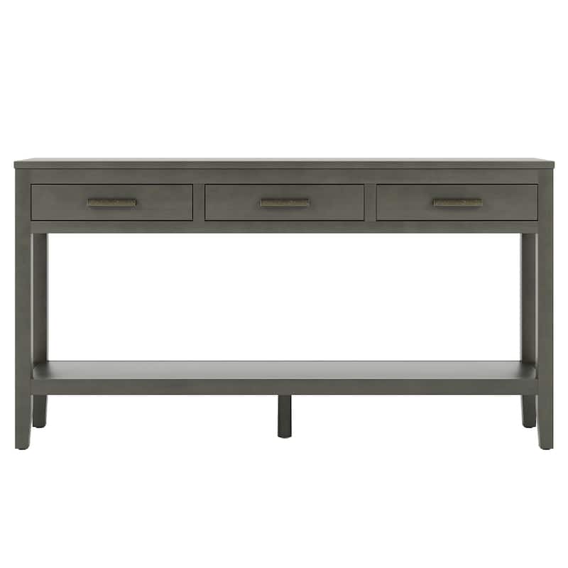 62.2'' Entryway Table, Minimalist Sofa Table with 3 Drawers, Painted Console Table with Bottom Shelf and Iron Handles