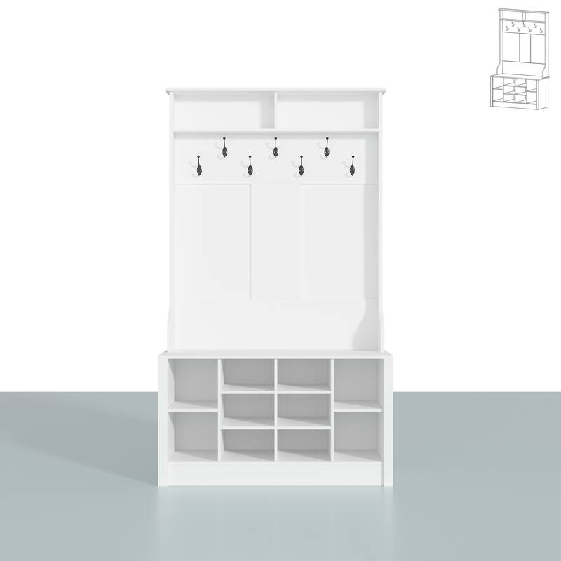 Coat Rack and Storage Bench Hall Tree with Shoe Rack for Entryway