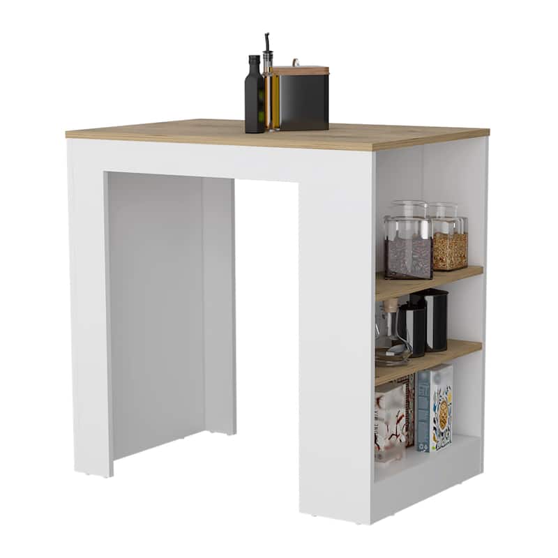 Kitchen Bar Table with Open Storage Shelves, Durable Construction, and Compact Design for Small Spaces and Dining Areas