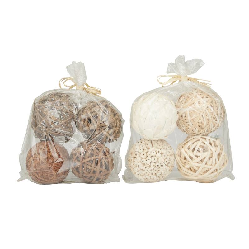 Brown Dried Plant Handmade Orbs & Vase Filler with Varying Designs (Set of 2)