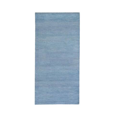 Hand Knotted Blue Modern and Contemporary with Wool & Silk Oriental Rug (2'9" x 6'1") - 2'9" x 6'1"