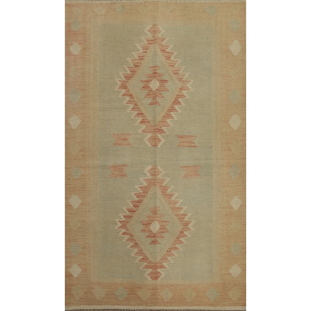 Hand Woven Southwestern Wool Green Geometric Area Rug - 6' 0'' X 3' 9''