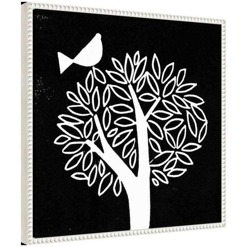 Kate and Laurel Sylvie Black and White Bird Tree Linocut Framed Canvas by Giuliana Lazzerini - 22x22