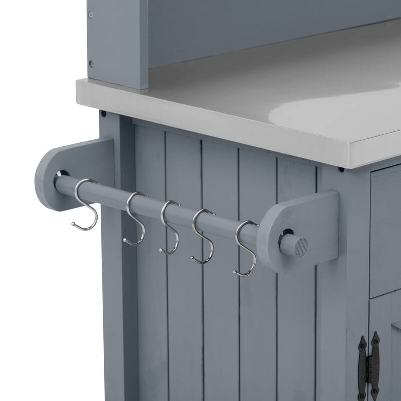 54.1" Outdoor Kitchen Island with High Shelf, Large Outdoor Potting Table with Top and Storage Cabinet, With Lockable Wheels