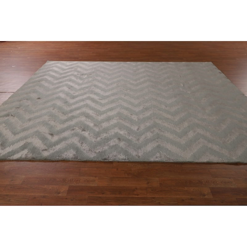 Chevron Style Modern Area Rug Handmade Contemporary Wool Carpet - 8'0"x 9'9"