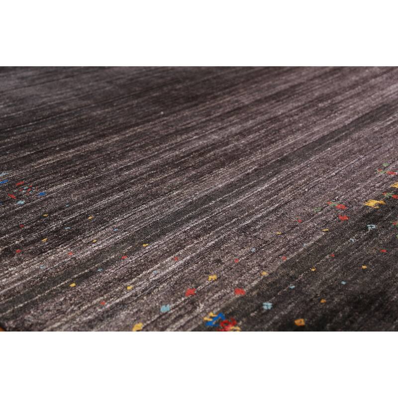 Tribal Gabbeh Indian Area Rug Handmade Black Wool Carpet - 7'10" x 9'4"