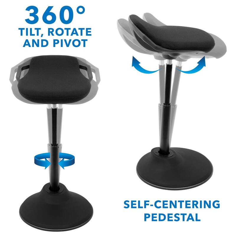 Mount-It! Ergonomic Sit Stand Stool [360-deg Tilt] Height Adjustable, Leaning Chair for Standing Desk - Black