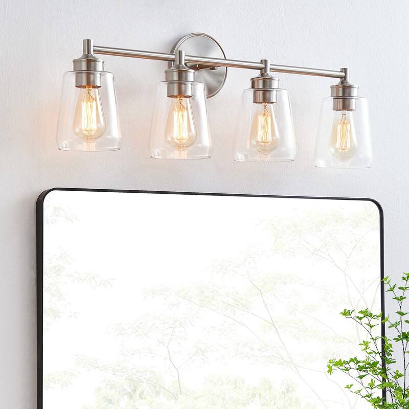 KAWOTI 4-Light Dimmable Bathroom Vanity Light with Glass Shade - Brushed Nickel