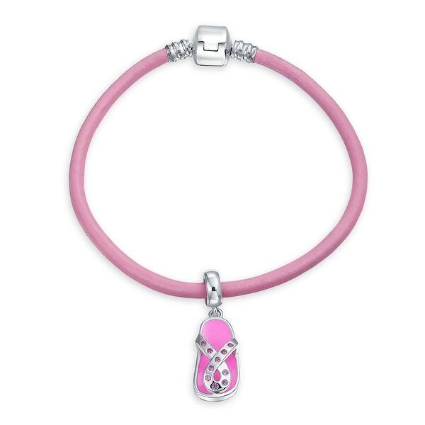 Shop Breast Cancer Survivor Pink Ribbon Flip Flop Sandal Charm Pink Leather Bracelet For Women Sterling Silver Barrel Clasp Overstock 18037513