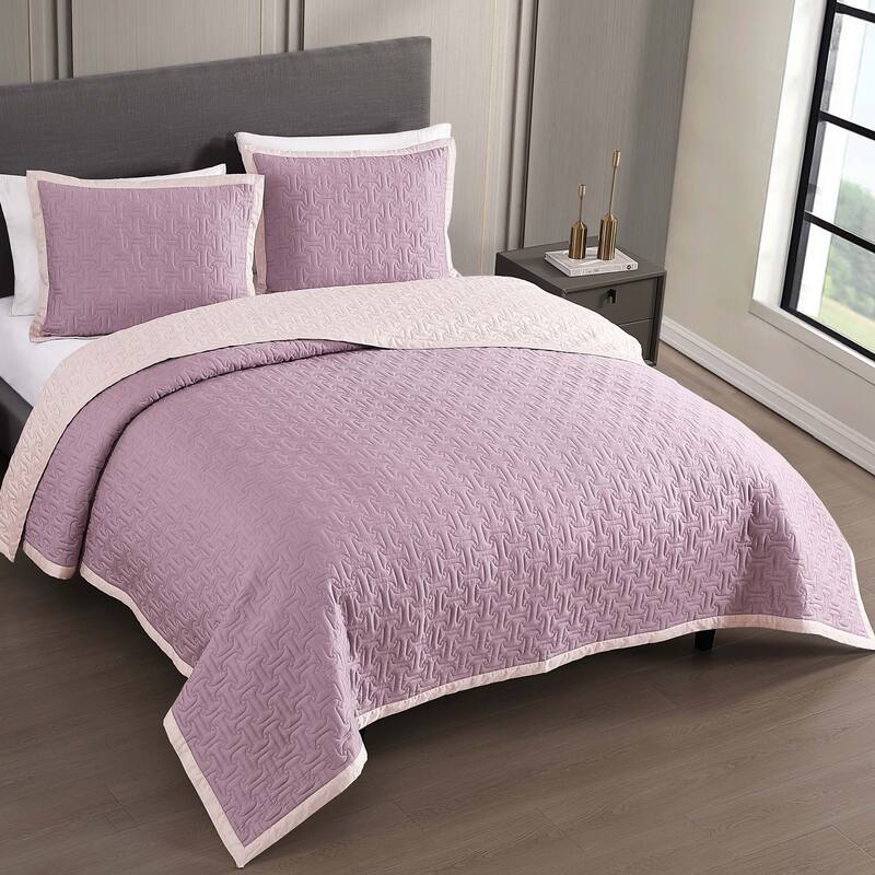 Bebejan 100% Cotton Sateen 3 Piece Textured Quilted Coverlet Set