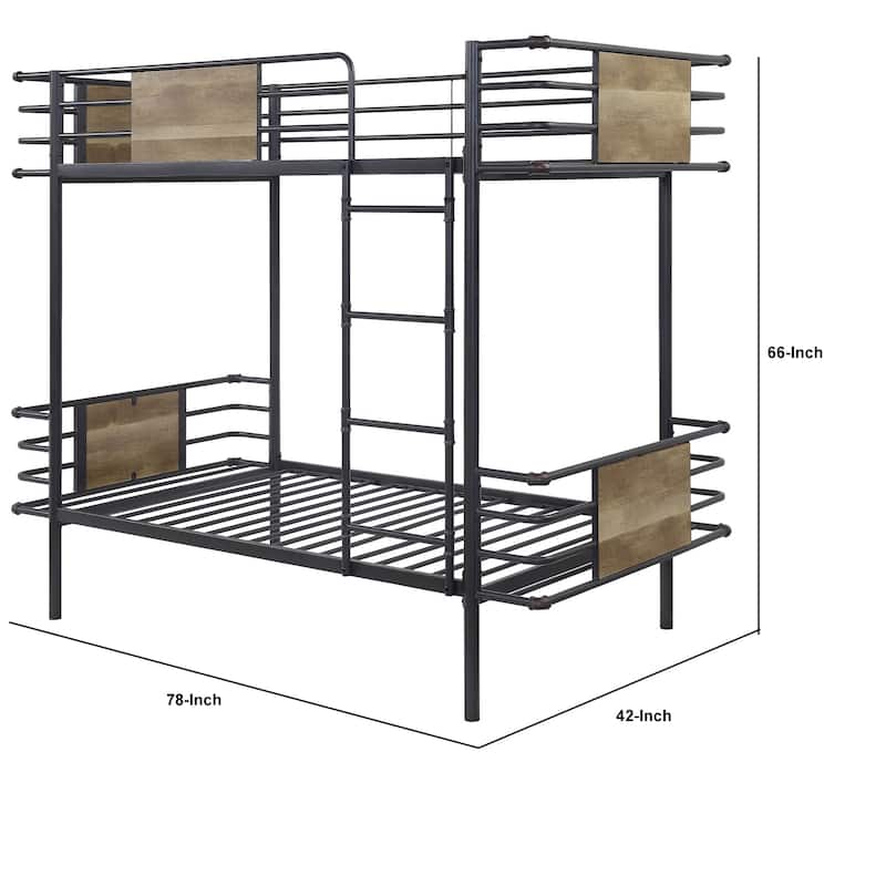Metal Twin Over Twin Bunk Bed with Attached Ladder, Black