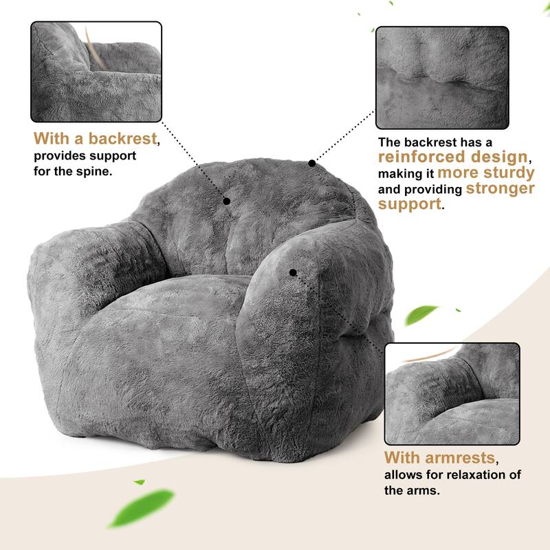 Giant Bean Bag Chair with Armrest Foam Filled Sofa Chair for Living Room Bedroom