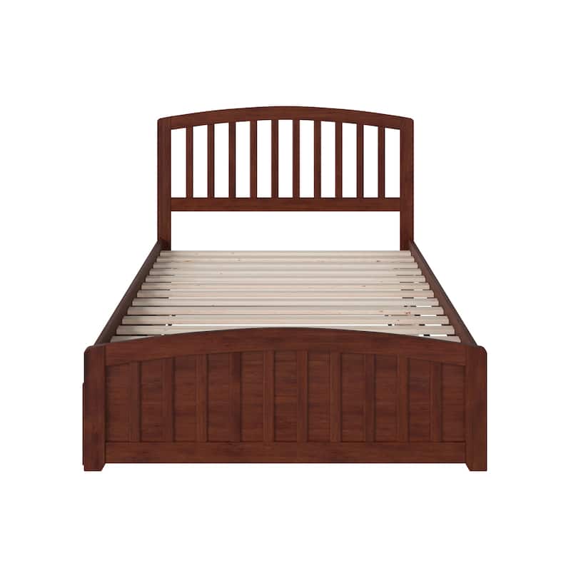 Modern Full Platform Bed with Footboard & Trundle - Walnut Finish Bedroom Furniture