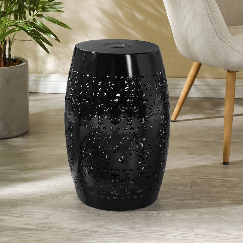 Danya Indoor/Outdoor Iron Side Table with Solar Powered Light and Built-In Battery by Christopher Knight Home - Black