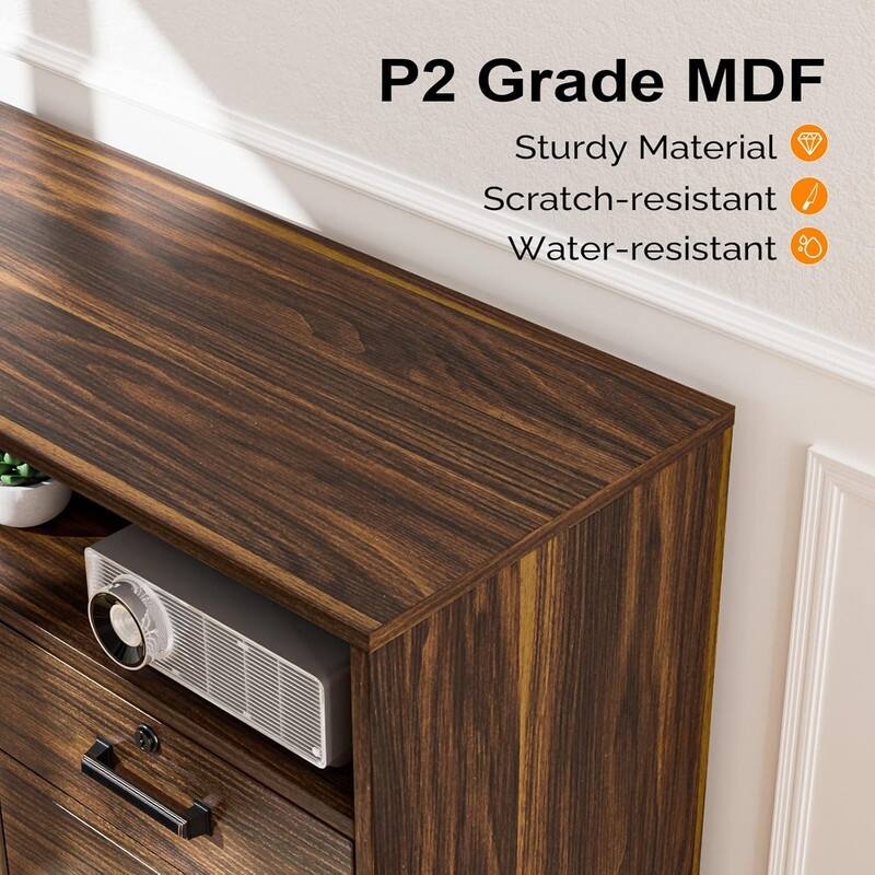 4 Drawer Wood Mobile Lockable Rolling File Cabinet with Shelves