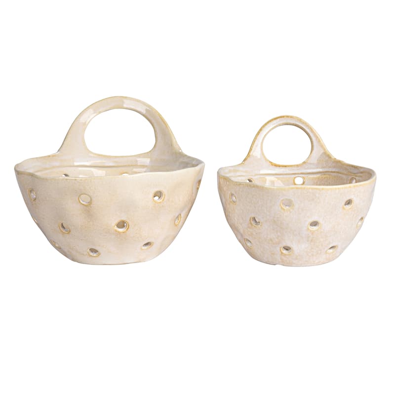 Set of 2 Cream Stoneware Colanders