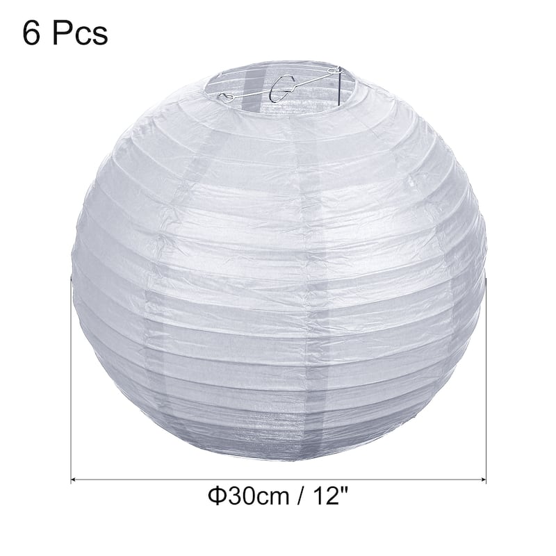 6pcs 12 Inch Folding Hanging Paper Lanterns for Wedding Home Party - Silver