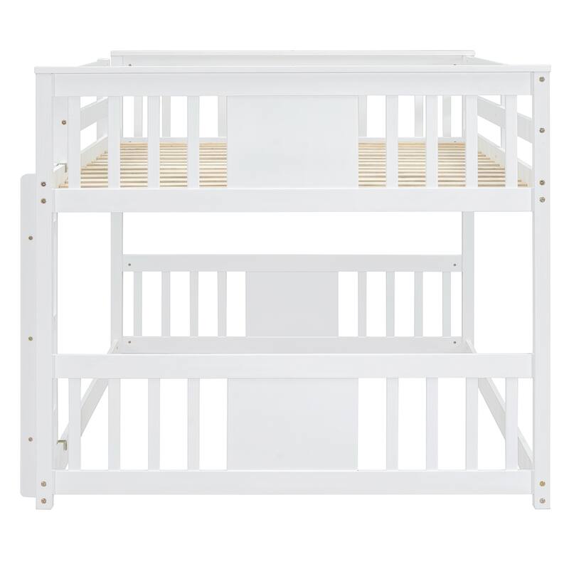Full Over Full Bunk Bed with Ladder and Gray Solid Wood, 300lb Capacity, Space-Saving Design