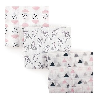 Hudson Baby Infant Girl Cotton Muslin Swaddle Blankets, Paper Birds, One Size - Paper Birds - 3-Pack