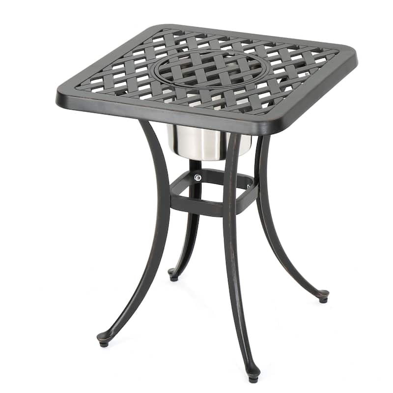 Outdoor Bistro Square Table with Built-In Ice Bucket, 21 Inch, Copper