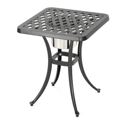 Outdoor Bistro Square Table with Built-In Ice Bucket, 21 Inch, Copper