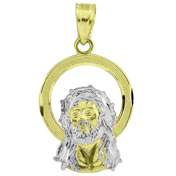 Jesus Face Halo Pendant 10k Yellow White Real Gold Mini Christ 0.9" Charm