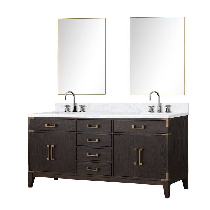 Lexora Laurel Bath Vanity, Carrara Marble Top, Faucet Set, and Mirror