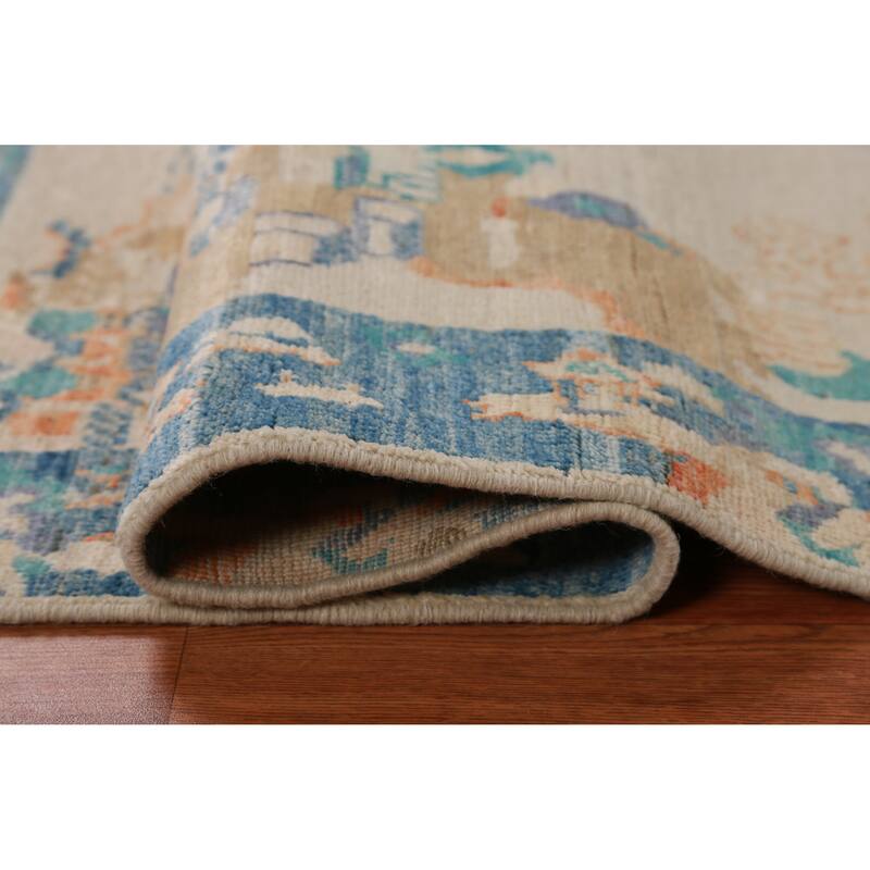 Hand Knotted Oriental 100% Wool Carpet Traditional Pictorial Beige & Ivories Art Deco Area Rug - 4' 9'' X 3' 3''