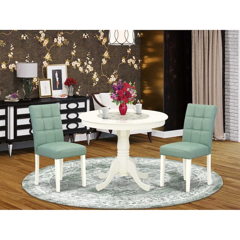 Round Pedestal Dining Table Set with 2 Chairs - Linen White Modern Kitchen Table