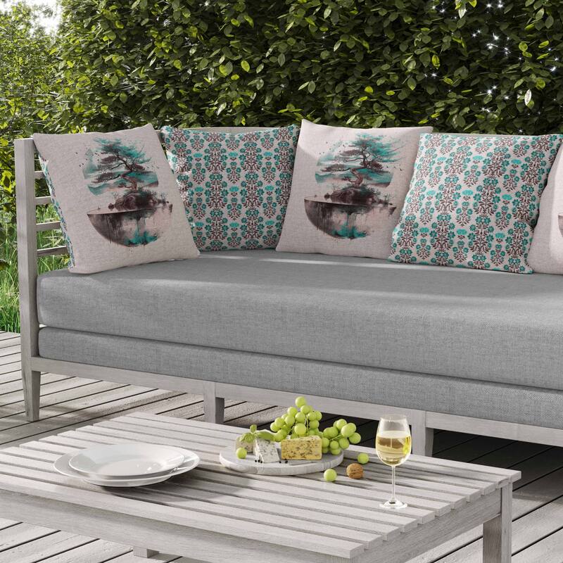 Blossom Bliss Bodhi Indoor/Outdoor Reversible Throw Pillow Pink and Turquoise