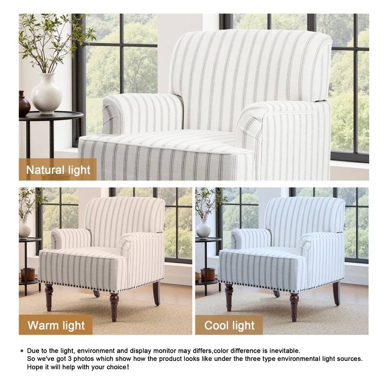 Linen Upholstered Armchair Nailhead Trim Accent Chair