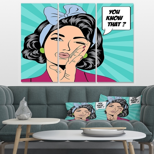Designart 'Woman in Comic Style' Abstract Portrait Canvas Print - 36x28 - 3 Panels. Opens flyout.