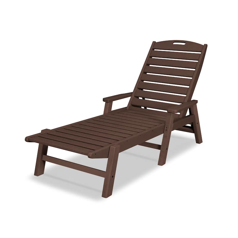 POLYWOOD Nautical Outdoor Chaise Lounge with Arms, Stackable - Mahogany