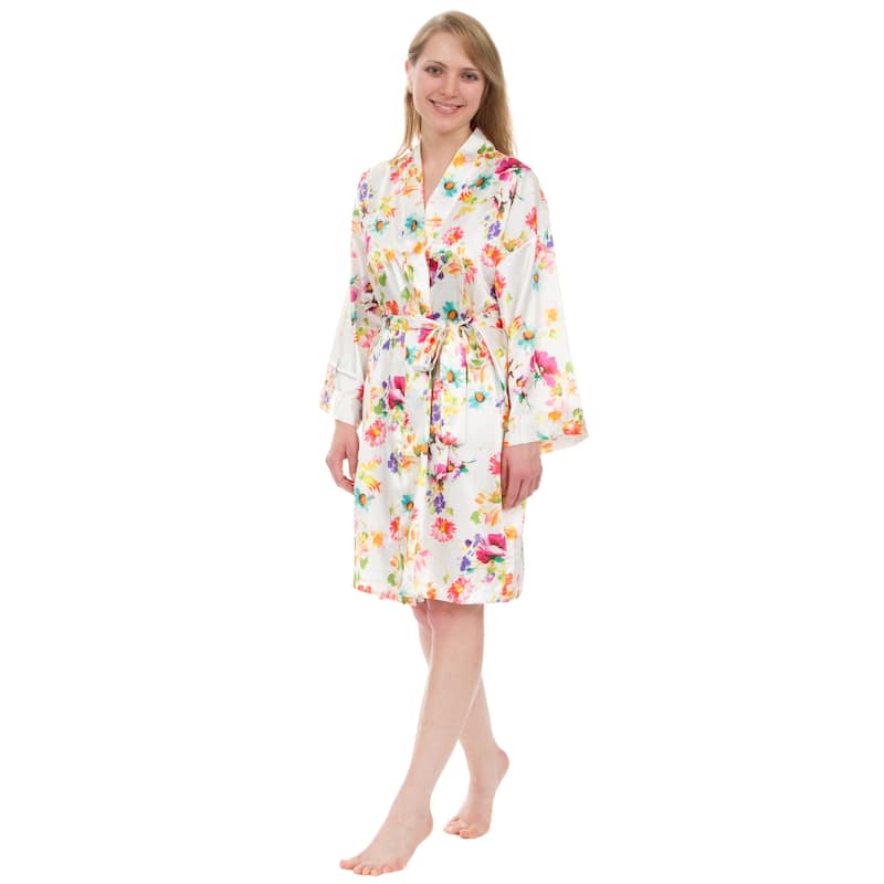 Leisureland Women's Robe, Vintage Satin Floral Robe 36"