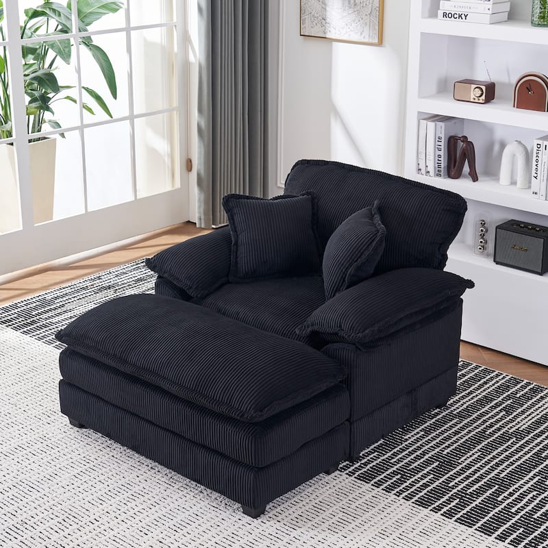 46.8Inch Corduroy single sofa With 2 toss pillows and a ottoman ,Comfy Sofa- Deep Seat Couch for Living Room
