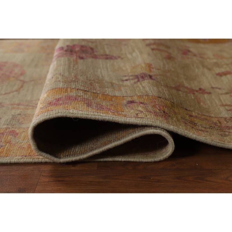 Hand Knotted Oriental 100% Wool Carpet Traditional Animal Pictorial Beige & Ivories Art Deco Runner Rug - 13' 0'' X 2' 10''